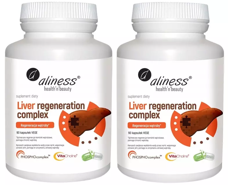 Комплекс для печени Aliness Liver Regeneration Complex, расторопша, артишок и холин, 2 упаковки по 90 капсул