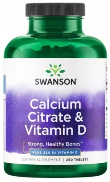 Кальций Swanson Calcium Citrate с витамином D3, кости и зубы, 250 таблеток