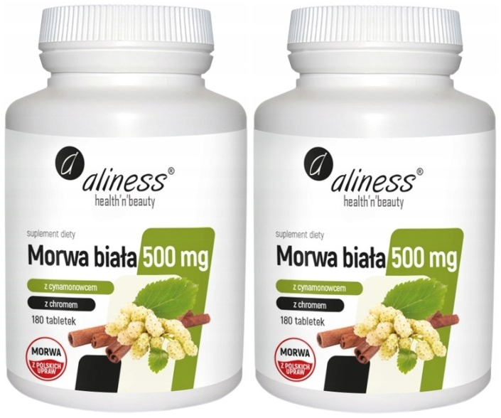 Экстракт белой шелковицы Aliness Medica 500 мг, с корицей и хромом, 2 упаковки по 180 таблеток