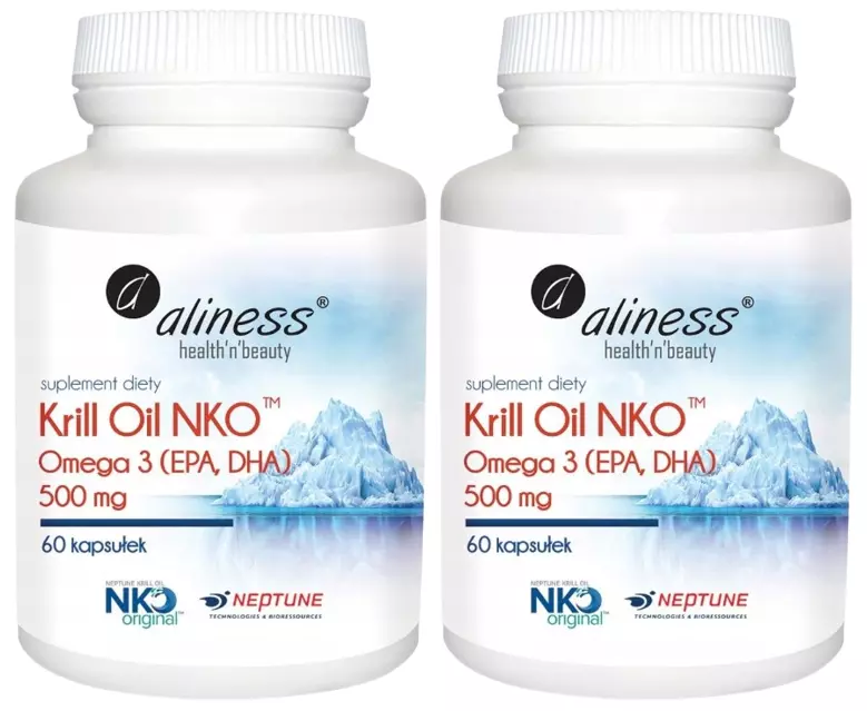 Масло криля Aliness Krill Oil NKO 500 мг, омега-3, 2 упаковки по 60 капсул