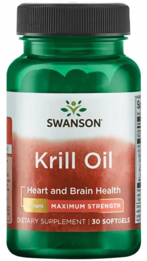 Масло криля Swanson Krill Oil Maximum Strength 1000 мг, Superba, с астаксантином, 30 капсул