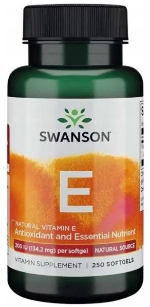 Витамин E Swanson Natural 200 МЕ, натуральный, 250 капсул