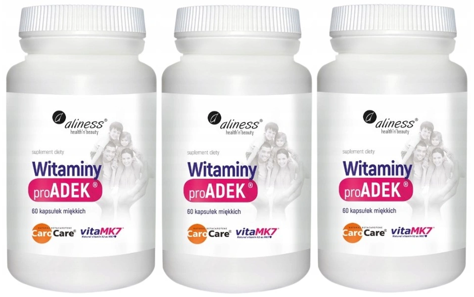 Витамины A, D3, E, K2 Aliness ProADEK, мягкие капсулы, 3 упаковки по 60 шт