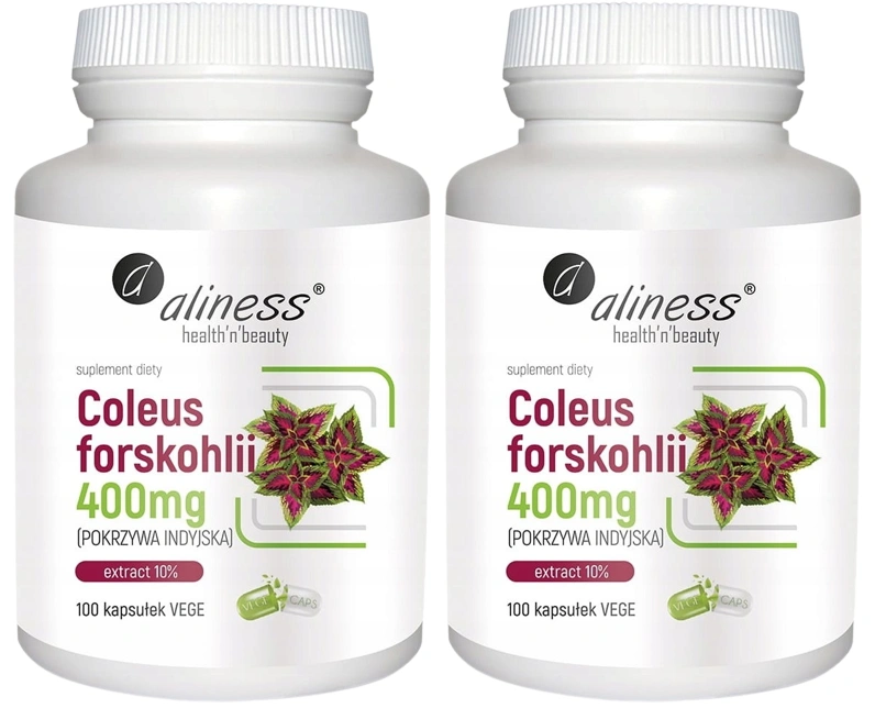 Экстракт колеуса форсколии Aliness Coleus Forskohlii 10% 400 мг, 2 упаковки по 100 капсул