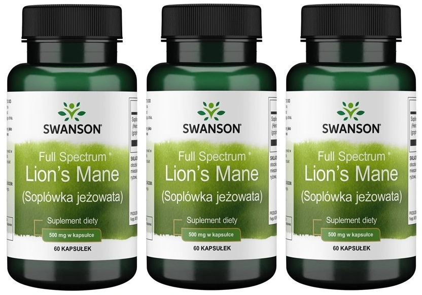 Ежовик гребенчатый Swanson Full Spectrum Lion's Mane, память и концентрация, 3 упаковки по 60 капсул