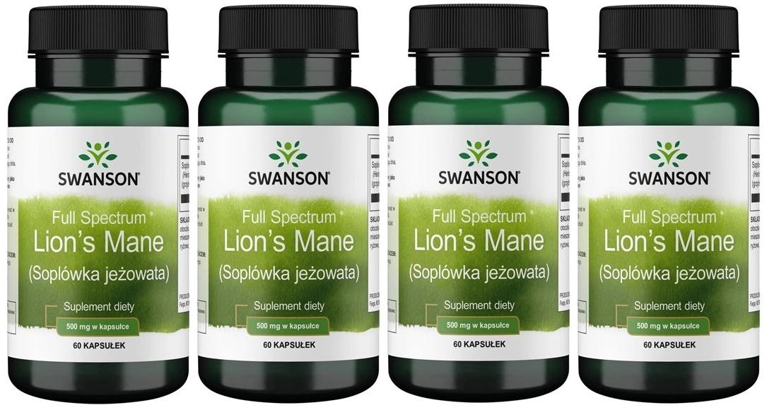 Ежовик гребенчатый Swanson Full Spectrum Lion's Mane, память и концентрация, 4 упаковки по 60 капсул