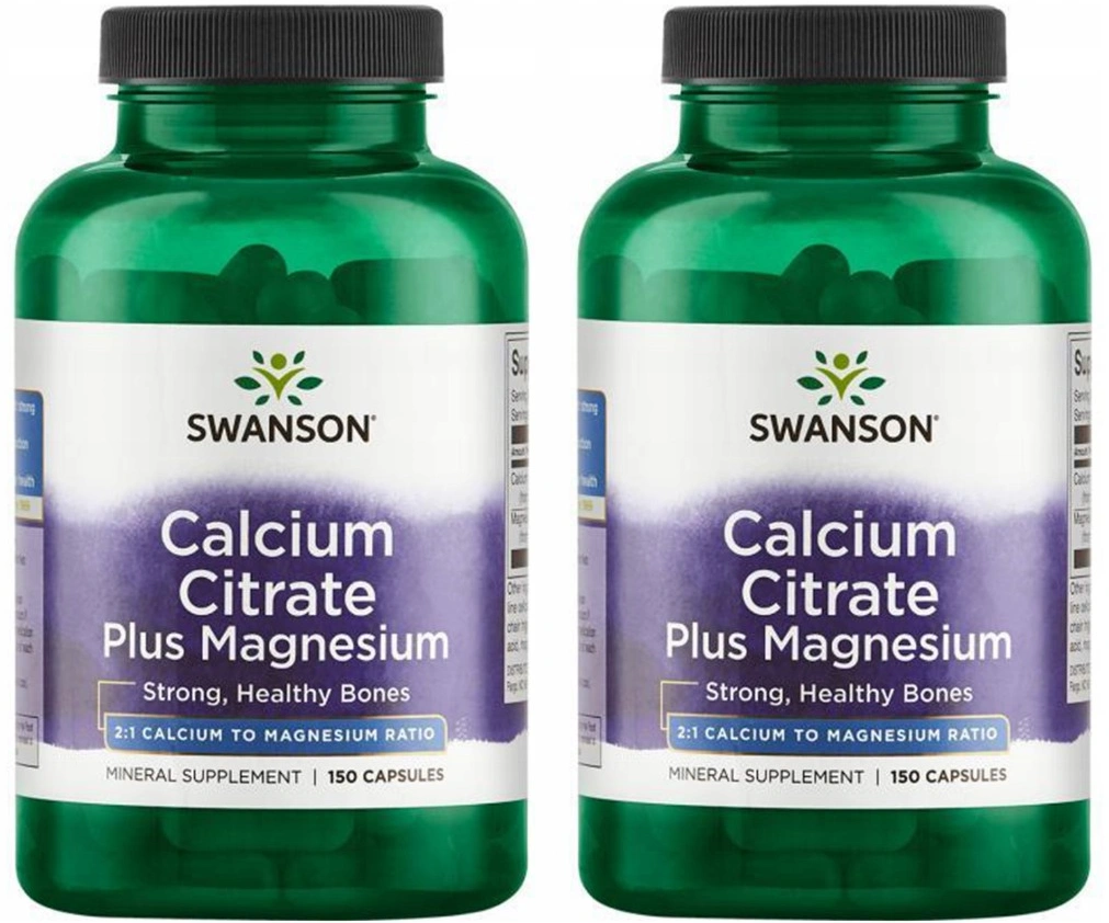 Кальций и магний Swanson Calcium Citrate Plus Magnesium, цитрат кальция, 2 упаковки по 150 капсул
