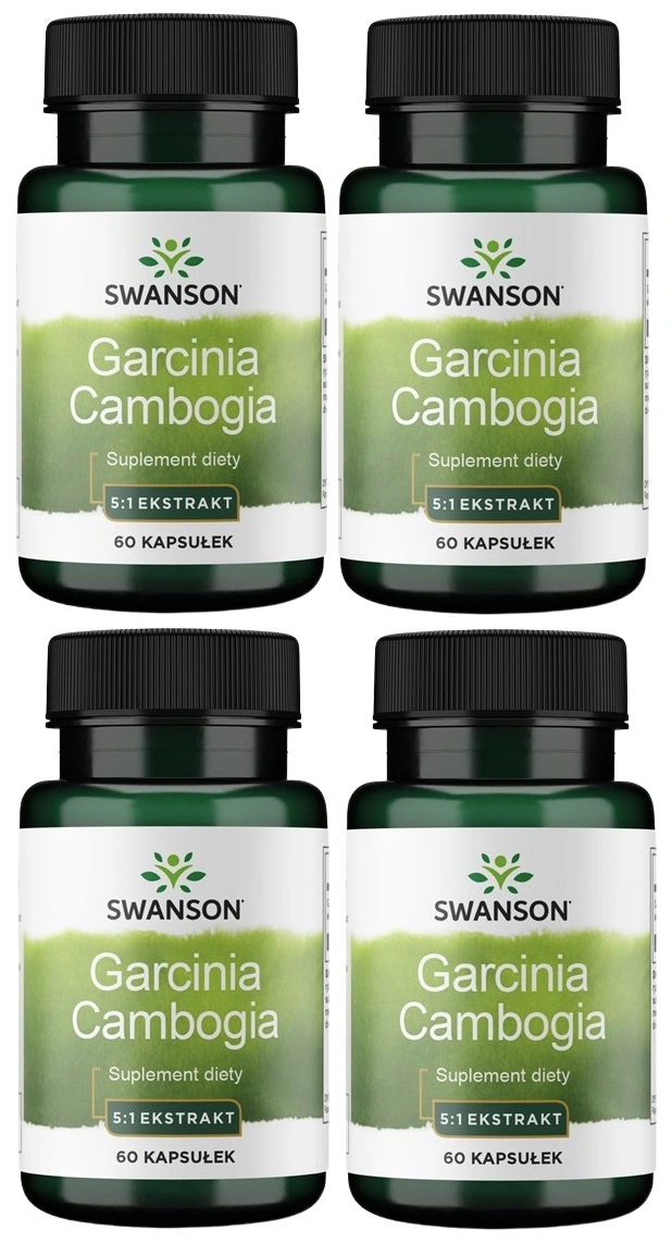 Гарциния камбоджийская Swanson Garcinia Cambogia Extract 80 мг, 50 % HCA, контроль веса, 4 упаковки по 60 капсул