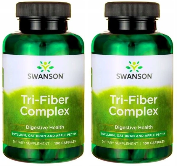 Клетчатка Swanson Tri-Fiber Complex, псиллиум, овсяные отруби и пектин, 2 упаковки по 100 капсул