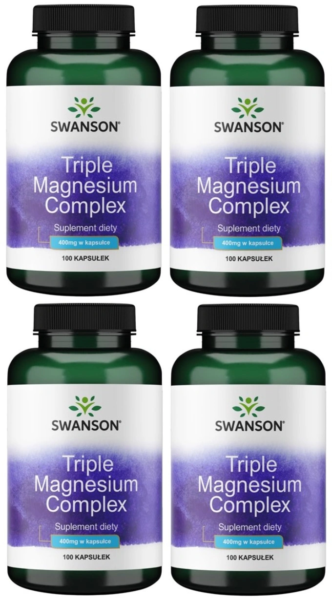 Магний Swanson Triple Magnesium Complex, три формы магния, 4 упаковки по 100 капсул