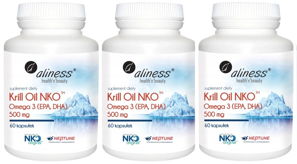 Масло криля Aliness Krill Oil NKO 500 мг, омега-3 с астаксантином, 3 упаковки по 60 капсул