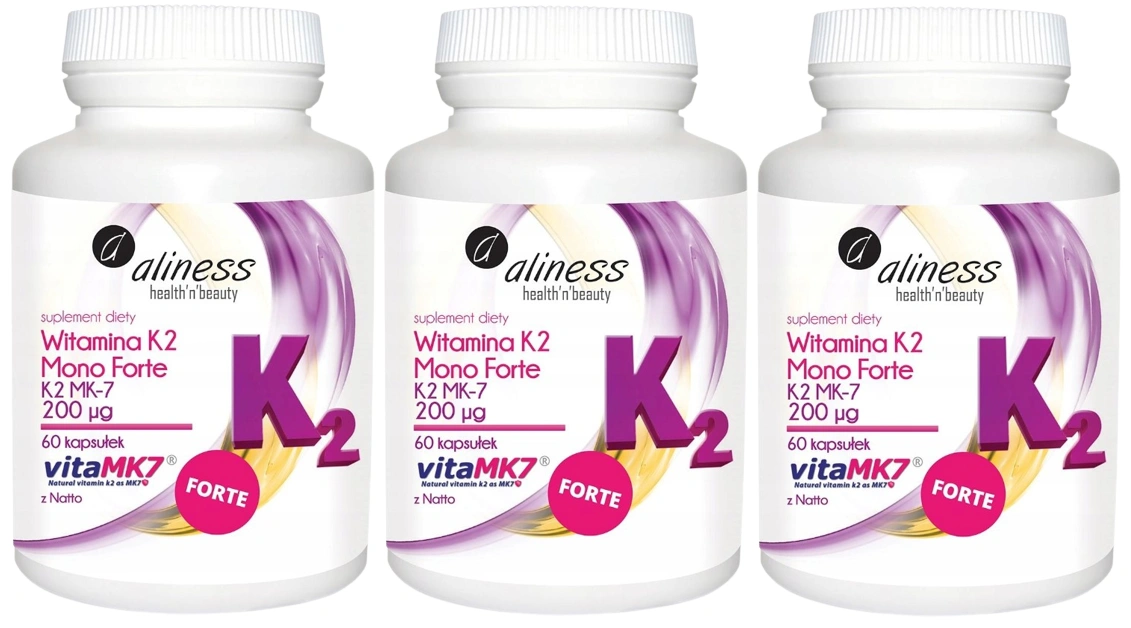 Витамин K2 Aliness MonoForte MK-7 200 мкг, из натто, 3 упаковки по 60 капсул