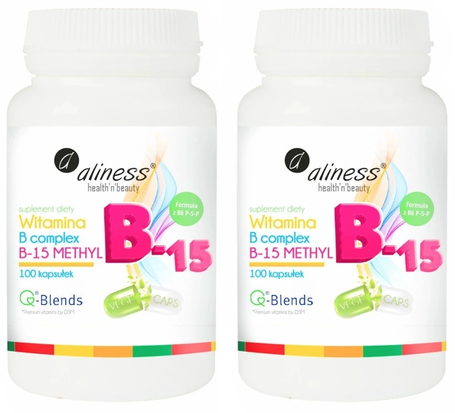 Витамины группы B Aliness B-15 Methyl, с холином и Quatrefolic, 2 упаковки по 100 капсул