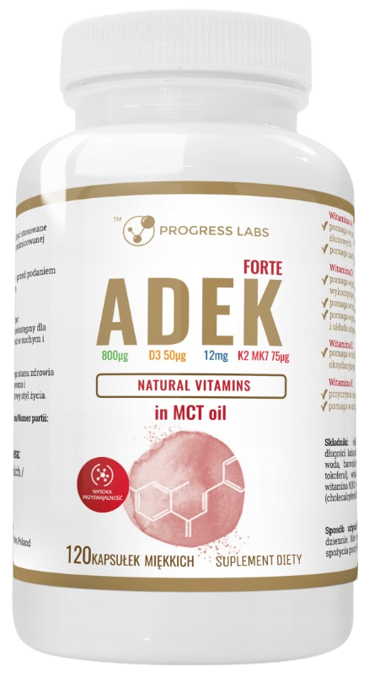 Витамины A, D3, E, K2 Progress Labs ADEK Forte, в масле MCT, 120 капсул