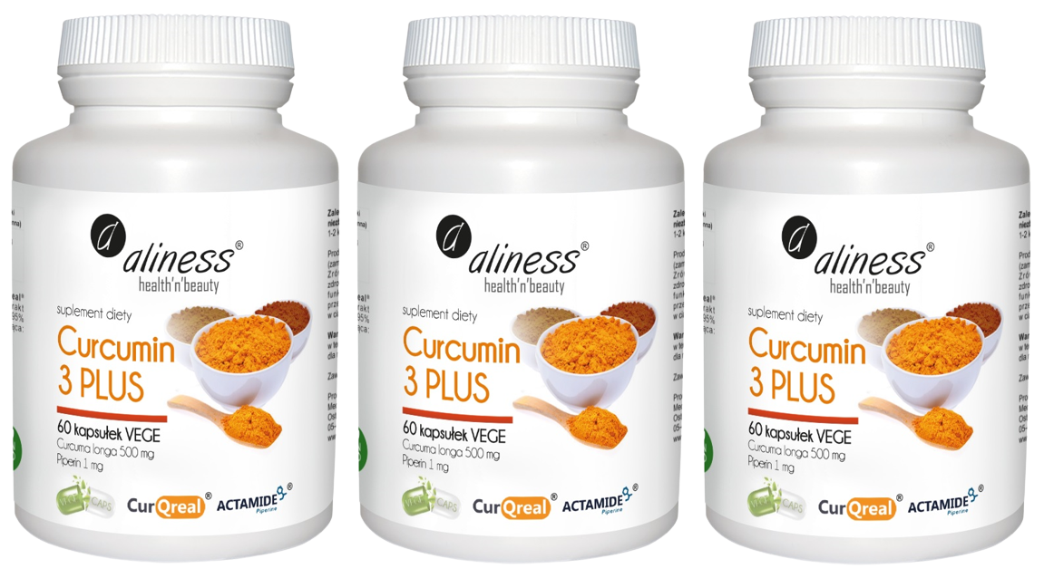 Экстракт куркумы Aliness Curcumin 3, 95% куркуминоидов, с пиперином, 3 упаковки по 60 капсул