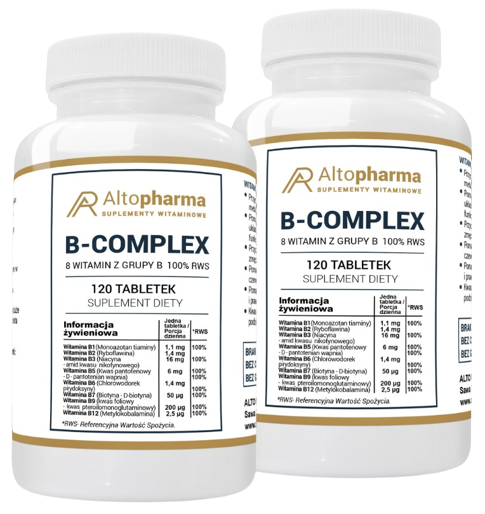 Витамины группы B AltoPharma B Complex, 100% суточной нормы, набор 2 упаковки по 120 таблеток