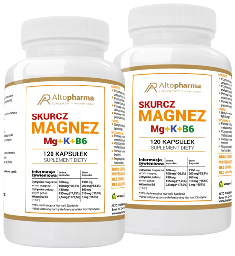 Магний AltoPharma Skurcz Forte, с калием и витамином B6, набор 2 упаковки по 120 капсул