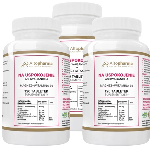 Комплекс для спокойствия AltoPharma, ашваганда, магний и B6, набор 3 упаковки по 120 таблеток
