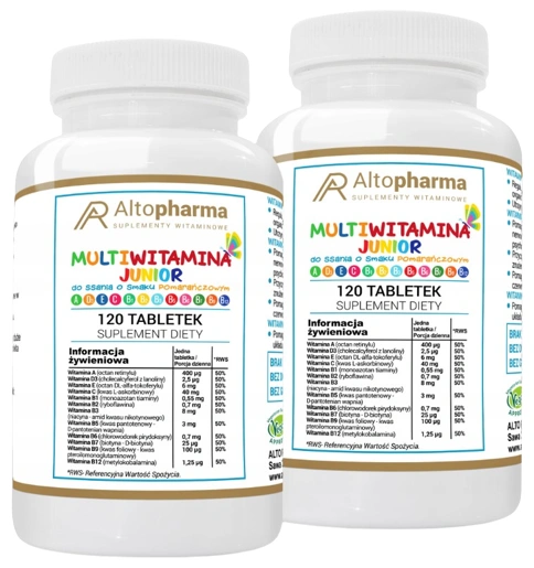 Мультивитамины для детей AltoPharma Junior, таблетки для рассасывания, набор 2 упаковки по 120 штук