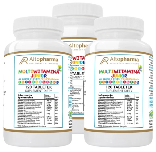 Мультивитамины для детей AltoPharma Junior, таблетки для рассасывания, набор 3 упаковки по 120 штук