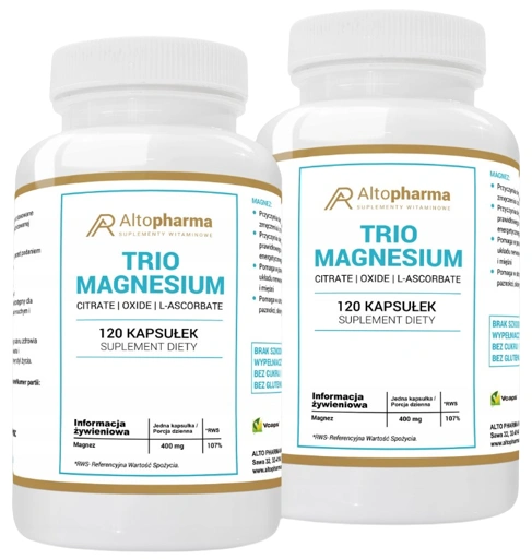Магний AltoPharma Trio Magnesium Complex 400 мг, набор 2 упаковки по 120 капсул