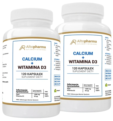Кальций AltoPharma 1000 мг, с витамином D3 2000 МЕ, набор 2 упаковки по 120 капсул