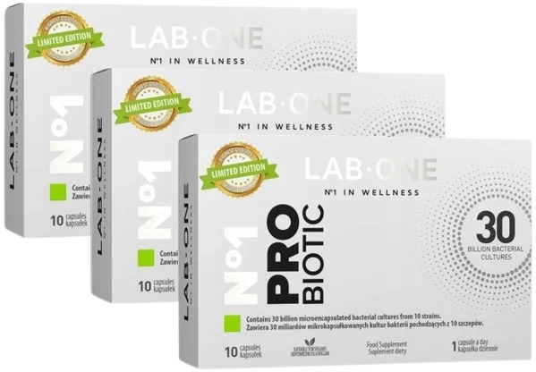 Пробиотик Lab One N1 PRObiotic, 30 млрд КОЕ, 10 штаммов, 3 упаковки по 10 капсул