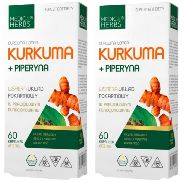 Экстракт куркумы Medica Herbs с пиперином, 600 мг, 2 упаковки по 60 капсул