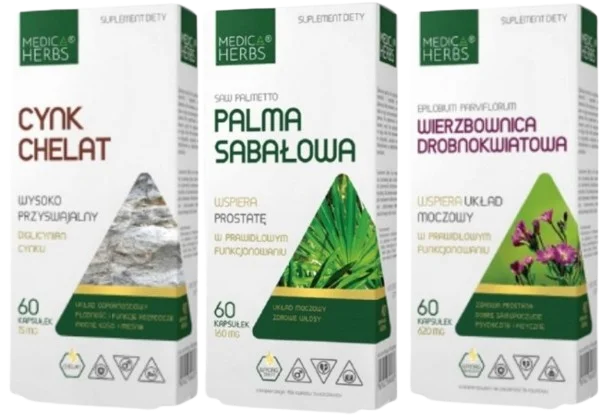 Набор для мужчин Medica Herbs пальма сабаль, кипрей и цинк хелат, для простаты, капсулы