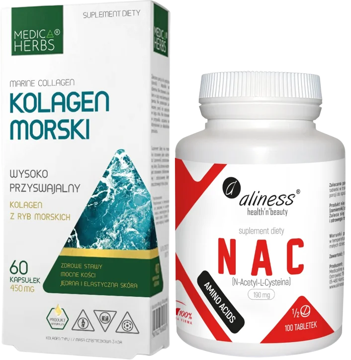 Набор добавок Medica Herbs морской коллаген и Aliness NAC 190 мг, капсулы и таблетки
