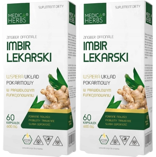 Экстракт имбиря Medica Herbs 600 мг, для пищеварения, 2 упаковки по 60 капсул
