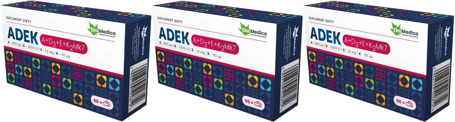 Витамины A, D, E и K EkaMedica ADEK, мягкие капсулы, набор 3 x 60 шт