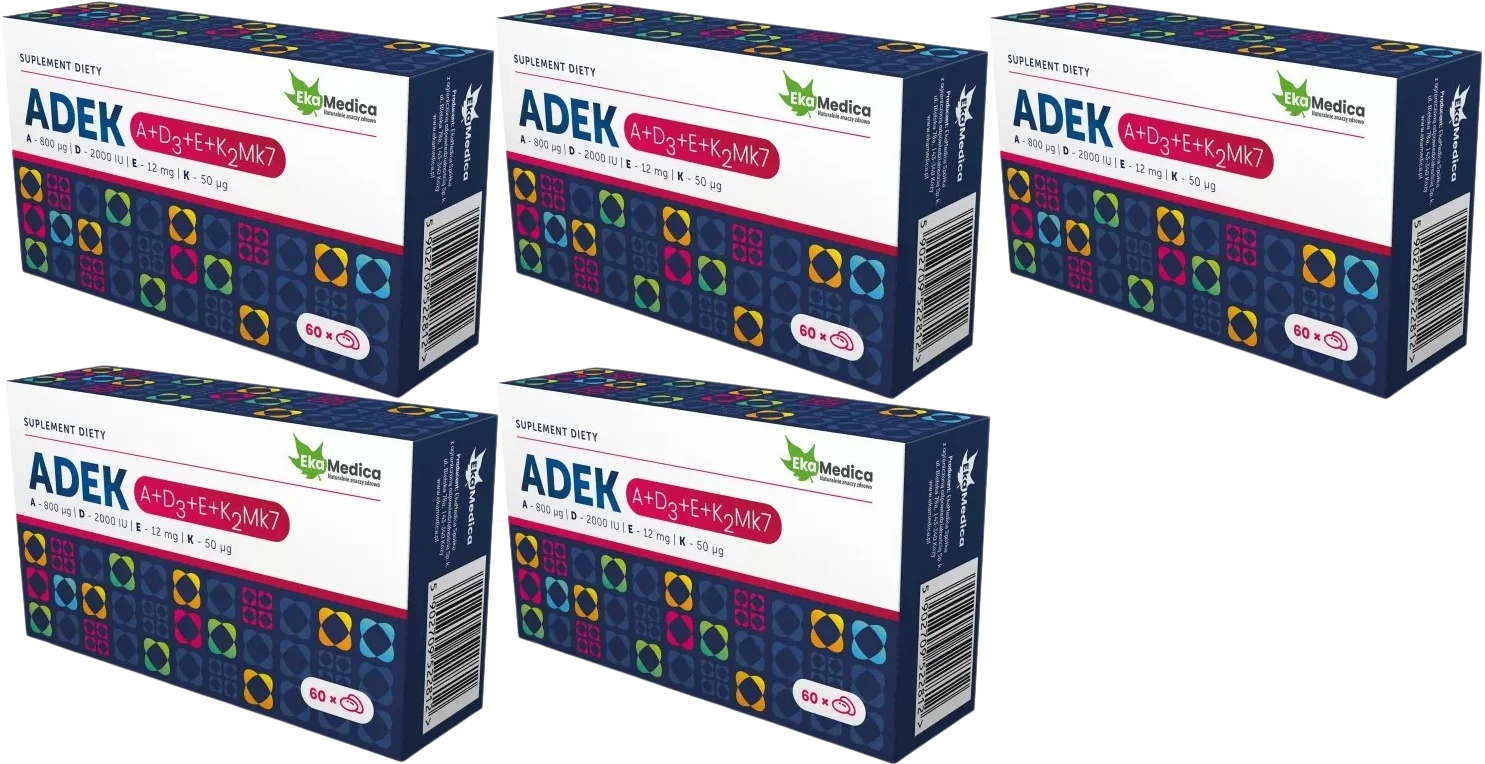 Витамины A, D, E, K EkaMedica ADEK, мягкие капсулы, 5 упаковок по 60 капсул