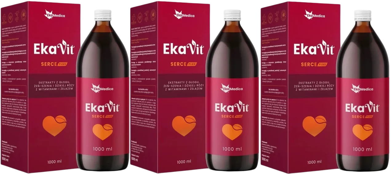 Комплекс для сердца EkaMedica EkaVit Serce, боярышник и женьшень, жидкость, набор 3 шт по 1 л