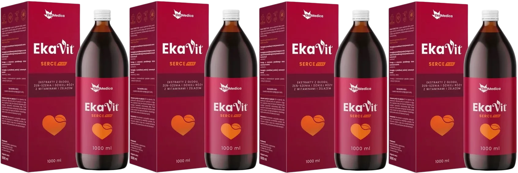 Комплекс для сердца EkaMedica EkaVit Serce, боярышник и женьшень, жидкость, набор 4 шт по 1 л